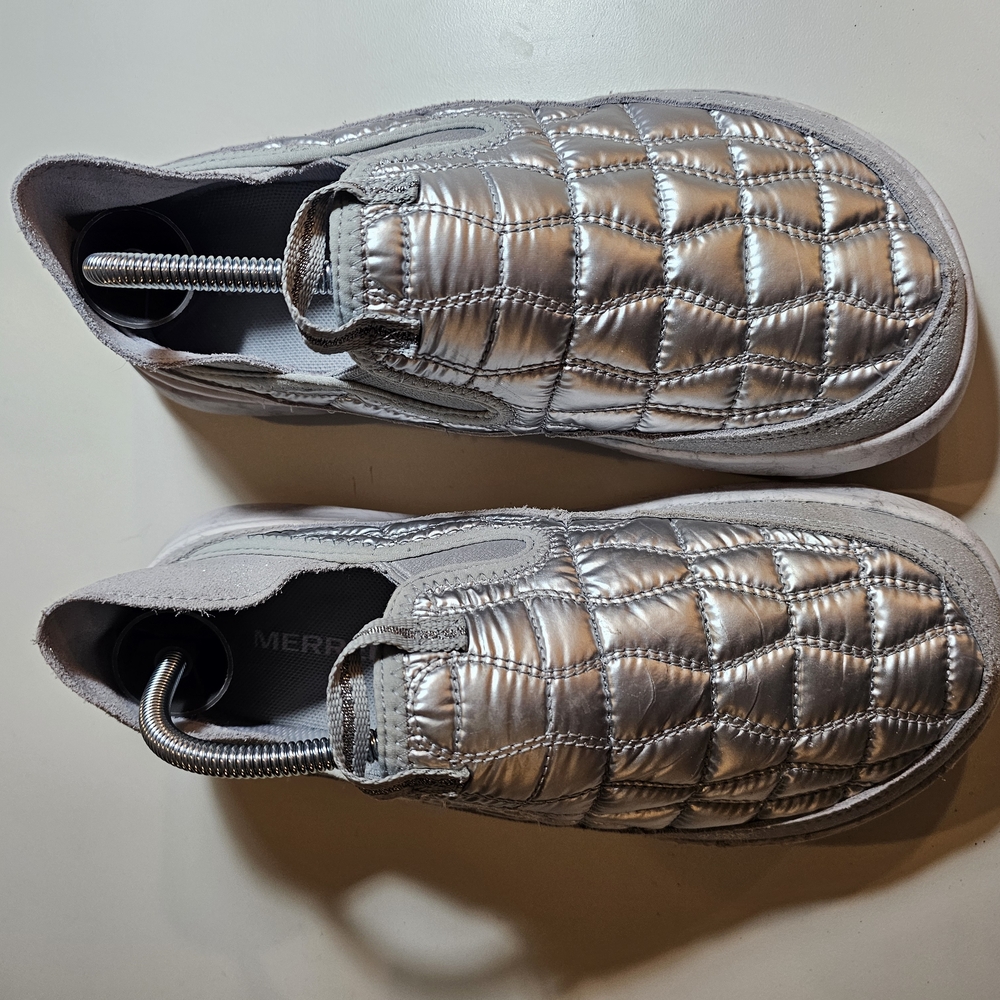 Metallic Silver Quilted Slip-On Sneakers